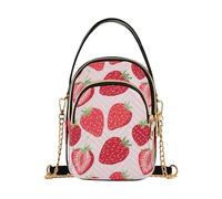 EOSDT Borse a tracolla rosa chiaro con fragole rosse per le donne borse per telefono con tracolla a catena stampa floreale cerniera da donna pochette da donna, 15 cm × 21,1 cm × 7,9 cm