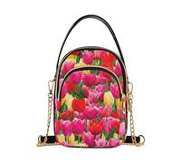 EOSDT Borse monospalla Tulipani Colorati Rosso Rosa Giallo Trapuntato Catena Tracolla Telefono Portafoglio Borsa Carino Cerniera Signore Frizione Satchel, 15 cm × 21,1 cm × 7,9 cm