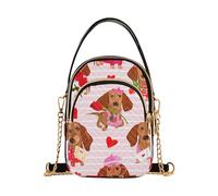 EOSDT Carino Bassotto Cani San Valentino Rosa Donna Singola Borsa a Tracolla Catena Portafoglio Cellulare Borsa Stampa Floreale Cerniera Signora Bombetta Satchel, 15 cm × 21,1 cm × 7,9 cm