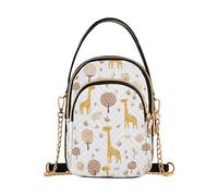 EOSDT Carino Cartoon Giraffe Alberi Donne Bianche Sopra Borsa A Tracolla Catena Tracolla Telefono Portafoglio Borsa Stampa Floreale Cerniera Signora Bombetta Satchel, 15 cm × 21,1 cm × 7,9 cm
