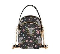 EOSDT Carino Cartoon Koala Fiori Pastello Donna Borsa a Spalla Stampato Catena Tracolla Portafoglio Telefono Borsa Trapuntata Cerniera Crossbody Bowler Bag