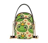 EOSDT Carino Cartoon Rana Principe Corone Borsa a Spalla per le Donne Trapuntato Borsa Del Telefono Della Cinghia Della Catena Della Borsa Carina Della Chiusura