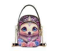 EOSDT Carino Riccio Blu Floreale Delle Donne Della Spalla Della Borsa Della Catena Della Cinghia Del Telefono Cellulare Della Borsa Della Stampa Floreale Della Chiusura Lampo Signora Crossbody Borsa