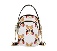 EOSDT Cute Dogs White Women Over Shoulder Purse Chain Strap Cell Phone Purse Floral Print Zipper Crossbody Bowler Bag, 5.9 "× 8.3" × 3.1"