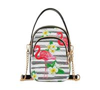 EOSDT Flamingos Plumeria Flowers StripeLeaves una borsa a tracolla donna stampa catena portafoglio cellulare borsa trapuntata cerniera crossbody bombetta