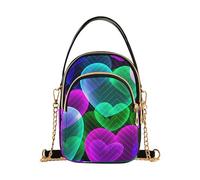 EOSDT Glowing Green Blue Purple Hearts Single Shoulder Purse Women Quilted Phone Purse Chain Strap Handbag Cute Zipper Lady Crossbody Bag