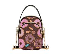 EOSDT Pink Brown Donuts Candy Sweet Women Shoulder Handbag Phone Purse Chain Strap Handbag Floral Print Zipper Ladies Clutch Satchel, 15 cm × 21,1 cm × 7,9 cm