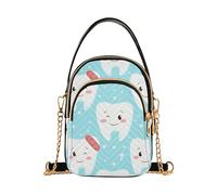 EOSDT Simpatico cartone animato sorridente denti blu una spalla borse divertente catena portafoglio cellulare borsa trapuntata cerniera crossbody bombetta