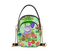 EOSDT Simpatico e divertente ippopotamo verde una borsa a tracolla da donna con tracolla a catena per telefono cellulare con stampa floreale con cerniera borsa a tracolla bombetta, 15 cm × 21 cm × 7,9