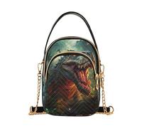 EOSDT T Rex Dinosaur Jungle Green One Shoulder Borse Cellulare Borsa a Catena Tracolla Stampa Floreale Cerniera Signora Crossbody Bag, 15 cm × 21,1 cm × 7,9 cm