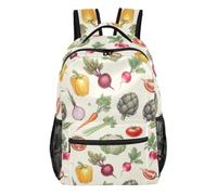 EOSDT Zaino per bambini beige con motivo vegetale, per ragazzi, ragazze, adolescenti, scuola, libri, viaggi, campeggio, Beige Vegetale Cartoon, Small, Casual