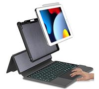 eoso Custodia per tastiera trackpad per Apple iPad 10,2" 2021 9a e 8a e 7a generazione, Air 3, Pro 4,1-7 colori retroilluminata, touchpad sottile staccabile con portamatite (10,2"/10,5", nero)
