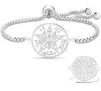 Eouyt Bracciale Nodo della Strega Pentagramma Tetragrammaton Gioiello Celtic Nodo Ciondolo Regolabile Protezione Stregoneria Pagano per Uomo Donna, Argento 3