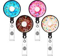Eowppue 4 Pezzi Porta Badge a Ciambella Porta Badge a Ciambella Porta Badge Retrattile Infermiere con Clip da Cintura Cavo di Nylon 24 Pollici per Infermiere Insegnante Volontario Ufficio Lavoratore