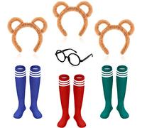 Eowppue 7 Pezzi di Costumi di Corna a Strisce Set Contengono 3 Pezzi Orecchie di Cuori a Strisce 3 Coppie di Calze Ginocchio E 1 Pezzo di Occhiali Rotondi Neri Costumi Animali per Adolescenti Adulti