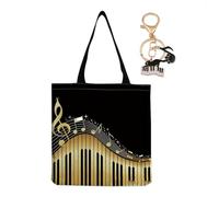Eowppue Borsa di Tela Fantastica - Shopper Bag Donna con Design Musicale e Ciondolo Gatto, Ideale per Amanti della Musica e The Tote Bag