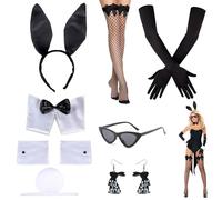 Eowppue Costume da Donna Sexy coniglietta per Feste, Completo con Orecchie, Coda, Guanti e Calze a Rete, Perfetto per Carnevale, Cosplay e Eventi Speciali