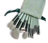 Eowppue Pennelli Make Up Set 13 Pezzi Set Pennelli Trucco Pennelli Make Up Professionali Set Pennelli Trucco Professione Set Viso Occhi Per Fondotinta Cipria Correttore （Verde & Sacchetto DE Flanella）