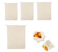 Eowppue Set di Sacchetti per la Frutta per Cucinare e conservare, 4 Misure, in Cotone al 100%, riutilizzabili, ecologici
