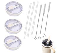 Eowppue Tappo sostitutivo per Stanley Cup 40oz con 3 cannucce Trasparenti, Set di 3 Tappi, Design Anti-Perdita e Anti-Polvere, Ideale per Viaggi, Bicchieri riutilizzabili, Lavabile in lavastoviglie