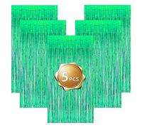 Eowppue Tenda Lametta Verde Scintillante, 5 Pezzi Tende Lametta in Lamina con Frange, Tenda Piena e Luminosa per Matrimonio, Fidanzamento, Doccia Nuziale, Compleanno, Festa di Addio al Nubilato