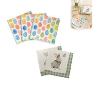 Eowppue Tovaglioli Pasquali per la Primavera - Set da 100 Pezzi, 2 Stili con Coniglietto e Uova Colorate, Ideali per la Festa di Pasqua, Compleanni e Picnic Primaverili, Misura 25x25 cm