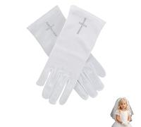 Eowppue uanti Bianchi,Guanti da sposa da ragazza Guanti Bianchi per Giovani - Guanti di Cotone con Disegno Croce di Strass, Perfetti per la Prima Comunione e Feste, Set di 2 Coppie