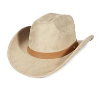 EOZY Cappello da cowboy da donna e da uomo, in pelle scamosciata, cappello da festa occidentale con fascia rimovibile, colore: cachi, 56-58