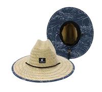 EOZY, Cappello da Sole a Tesa Larga, da Donna in Paglia, Classico Cappello da Spiaggia con Cinturino Regolabile per Il Bagnino, Protezione UV UPF 50 Onde. 7 1/8-7 1/2