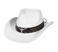 EOZY Cowboy Cowgirl Cappello da cowgirl per donne e uomini, in pelle scamosciata, bianco, 56/58 IT