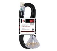 EP 10 Ft Lighted Outdoor Extension Cord with 3 Electrical Power Outlets - 12/3 SJTW Heavy Duty Black Extension Cable with 3 Prong Grounded Plug for Safety, UL Listed
