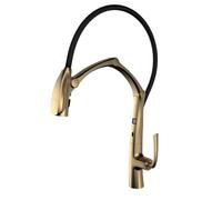 EPANO Rubinetto da cucina in ottone spazzolato oro e nero - Rubinetto miscelatore con display digitale montato su piano con rotazione e funzione caldo freddo, apparecchio artistico per lavello (D)