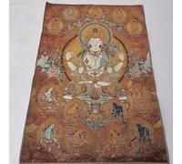 EPASHA Arte murale Buddista, Thang-ga, Pittura in Broccato Ricamato Thangka da 60 cm Guanyin Bodhisattva a Quattro Bracci, Decorazione Domestica squisita