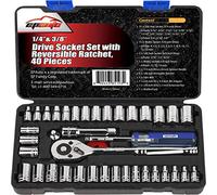 EPAuto - Set di chiavi a bussola con attacchi da 1/4" e 3/8", con cricchetto reversibile