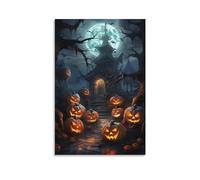 EPEDIC Vintage Castello Camera da Letto Decor Wall Art Astratto Zucca Luna Piena Halloween Stampa su tela Poster Quadro incorniciato Opere d'arte per Soggiorno Ufficio
