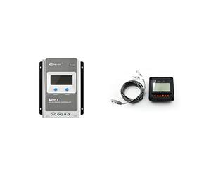 EPEVER Regolatore Di Carica Mppt Regolatore Di Carica 30A Funzionamento Automatico Display Lcd 12V / 24V Con Messa A Terra Negativa - Tracer3210An & Mt50 Display Telecomando, Nero