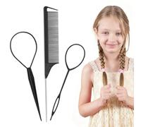 EPFUL Set di 3 strumenti per nodi nei capelli con 2 strumenti per trecce francesi, 1 pettine per trecce Rat Tail Comb con stelo in metallo per acconciature
