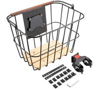 EpheyFIF Cestino anteriore scuro per bicicletta con fondo in legno, design a sgancio rapido, grande capacità