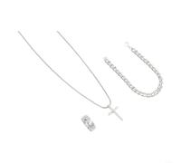 EpheyFIF Collana da uomo gotica con anello in acciaio nero | Set componibile 3 pezzi, pendente freccia, catena incisa, finitura nero opaco, acciaio
