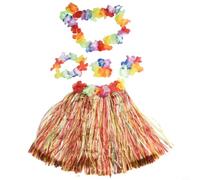 EpheyFIF Plastica Erba Lei Gonna Suit con Fiori Ghirlanda Accessori | Set da festa in 4 pezzi, elastico in vita 40-80 cm, lunghezza gonna 40 cm, colori vivaci, pronto per il beach luau