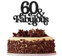 Ephlyn 1 topper per torta con 60 e favolose decorazioni glitterate per torta per 60° compleanno, per 60° anniversario di matrimonio, compleanno, decorazioni per feste di compleanno, forniture nere