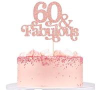 Ephlyn 1 topper per torta con 60 e favolose decorazioni per torta con scritta "Happy 60th Birthday", per 60° anniversario di matrimonio, compleanno, decorazioni per feste di compleanno, forniture oro