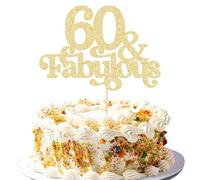 Ephlyn 1 topper per torta con 60 e favolose decorazioni per torta con scritta "Happy 60th Birthday", per 60° anniversario di matrimonio, compleanno, decorazioni per feste di compleanno, colore: oro