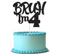 Ephlyn 1 topper per torta con scritta "Bruh I'm 4", glitterato, Happy 4th Birthday Cake Pick Bro I'm 4 It's My 4th Birthday Cake Decoration for Cheers to 4 Years Party Decoration Supplies Black
