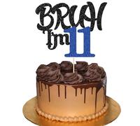 Ephlyn 1 topper per torta con scritta in inglese "Bruh I'm 11" glitter Happy 11th Birthday Cake Pick Bro I'm 11 It's My 11th Birthday Cake Decoration for Cheers to 11 Years Party Decorations Supplies