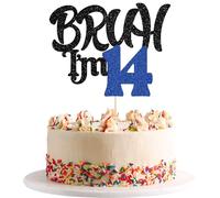 Ephlyn 1 topper per torta con scritta in inglese "Bruh I'm 14", glitterato, Happy 14th Birthday Cake Pick Bro I'm 14 It's My 14th Birthday Cake Decoration for Cheers to 14 Years Party Decorations