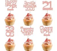 Ephlyn 30 decorazioni per cupcake con scritta "Happy 21st Birthday", glitterate, con scritta "Twenty-One Straight Outta 2005", decorazioni per torte per 21° compleanno, anniversario, forniture per
