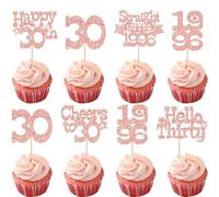 Ephlyn 30 decorazioni per cupcake con scritta "Happy 30th Birthday", glitterate, trenta dritti dal 1996, decorazioni per torte per 30° compleanno, anniversario, forniture per feste, oro rosa