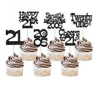Ephlyn 30 decorazioni per cupcake Straight Outta 2005, glitterate, con scritta in lingua inglese "Twenty-One Happy 21st Birthday", decorazioni per torte per 21° compleanno, anniversario, forniture per