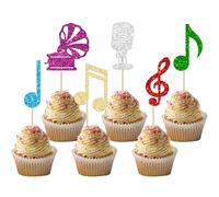 Ephlyn 30 topper per cupcake a tema musicale con microfono glitterato simbolo musicale stecchini per cupcake musica rock concerto a tema decorazioni per feste di compleanno forniture multi nota